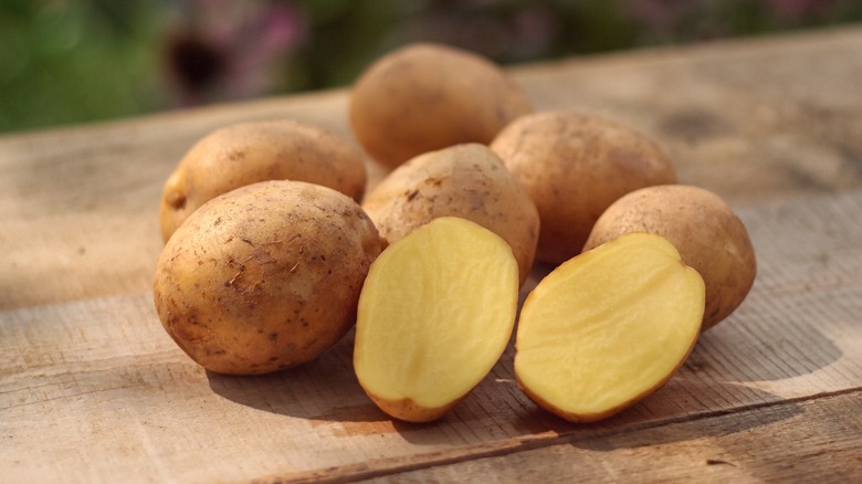 Potates with one cut in half