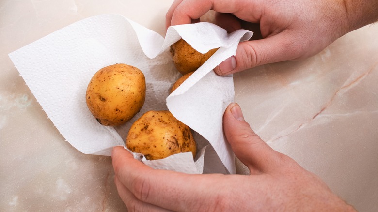 Potatoes in a paper towel