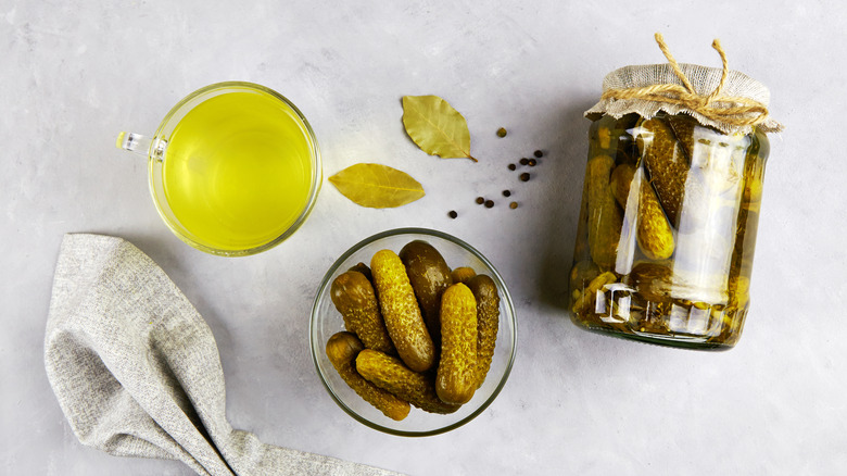 pickles in jar bowl brine