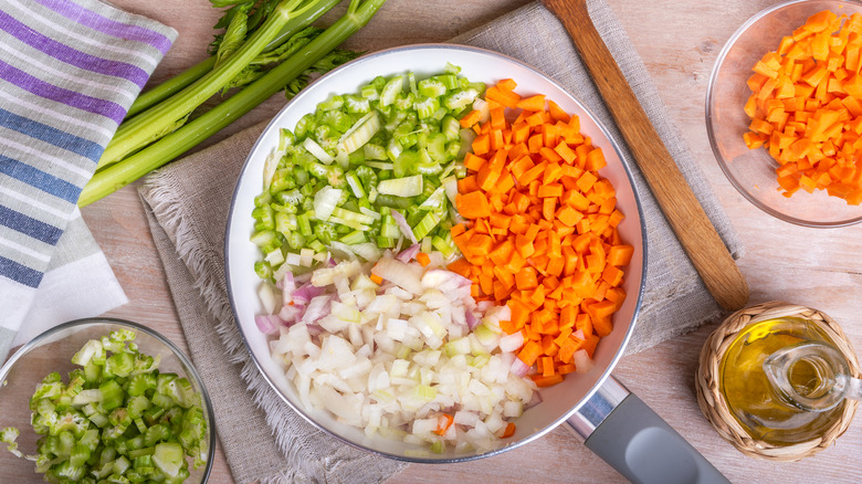 Mirepoix ingredients in bowl