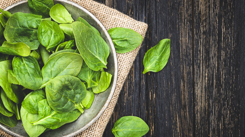 green spinach leaves in bowl 