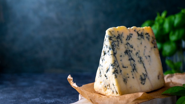 Blue cheese wedge on parchment