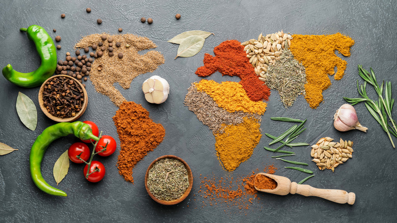 World map made of spices