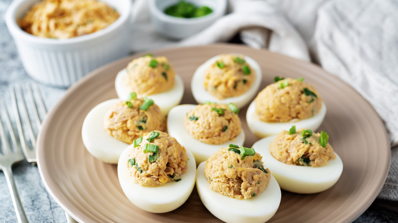 Deviled eggs on plate