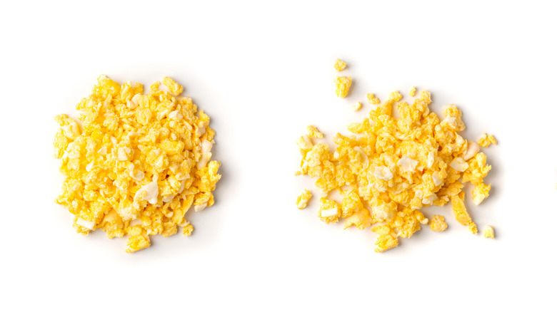 Scrambled eggs on white background