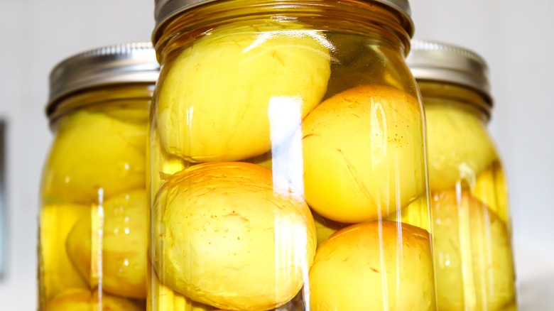 Pickled eggs in jars