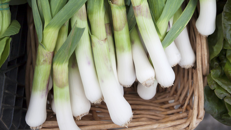 Scallions in wicker basket