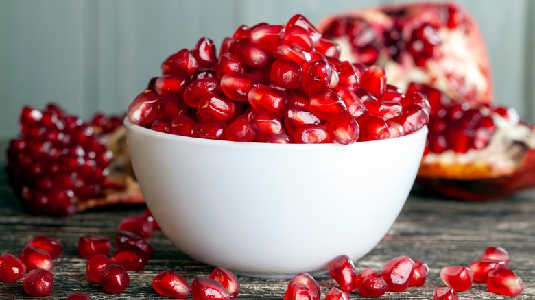 Pomegranate seeds in a bowl