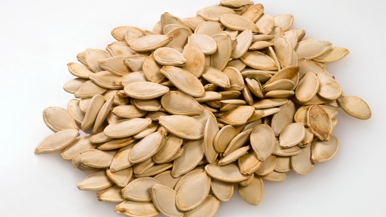 Pile of raw pumpkin seeds