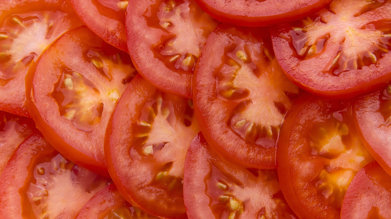 Fresh tomato slices stacked