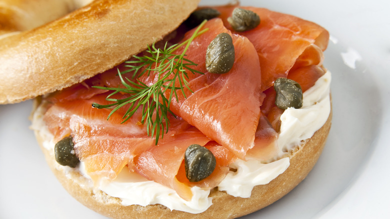 Lox bagel with capers, cream cheese, and dill