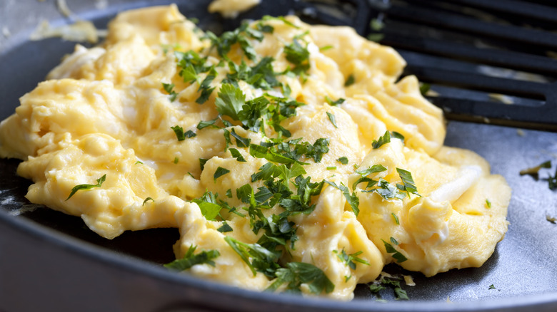 Pan with scrambled eggs