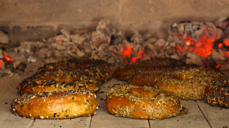 Bagels in wood oven