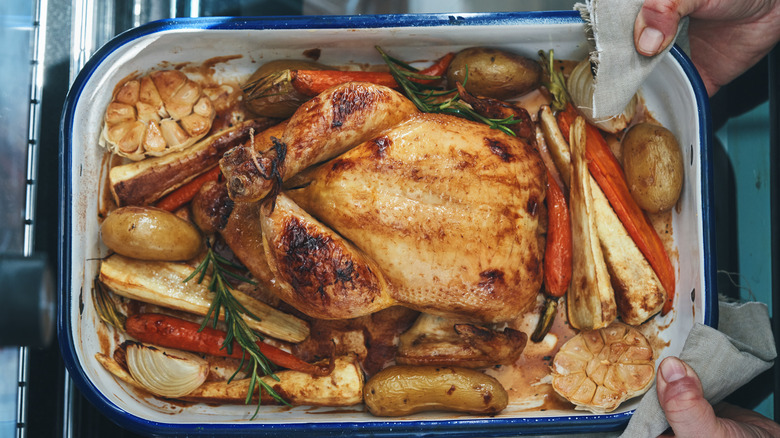 Chicken in a roasting pan