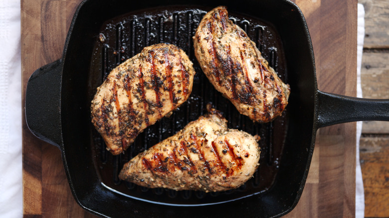 Chicken breasts in a pan