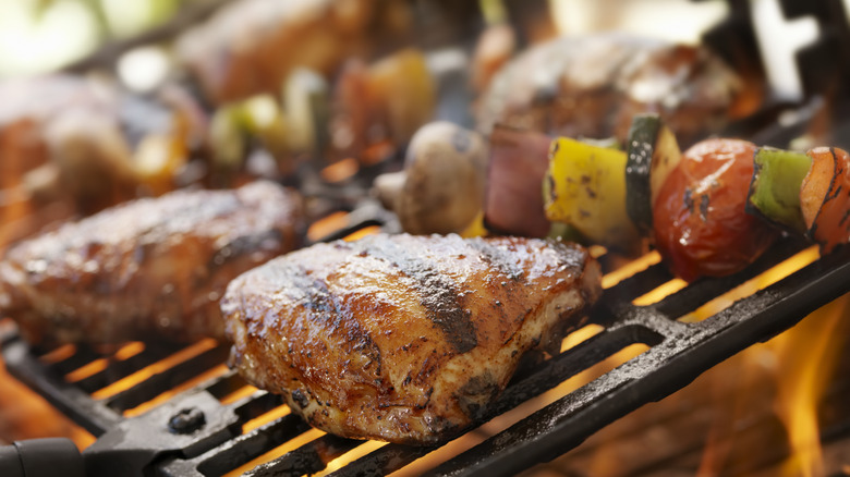 Chicken thighs on a barbecue