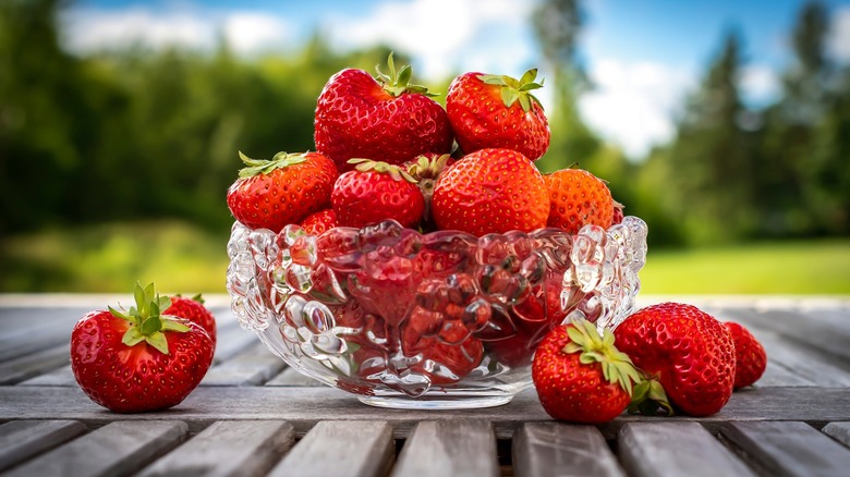 Strawberries in glass bowl