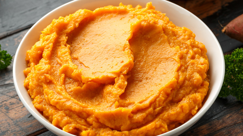 Mashed sweet potato in bowl