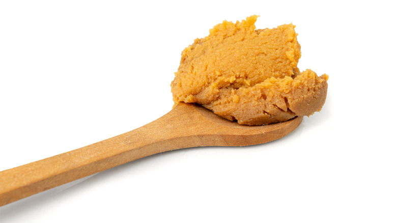 miso paste on wooden spoon