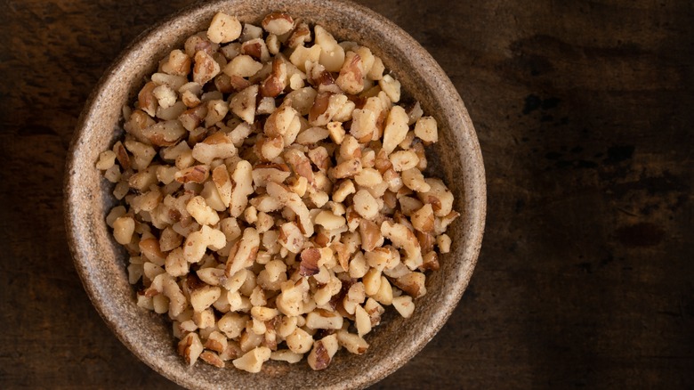 Chopped walnuts in a bowl