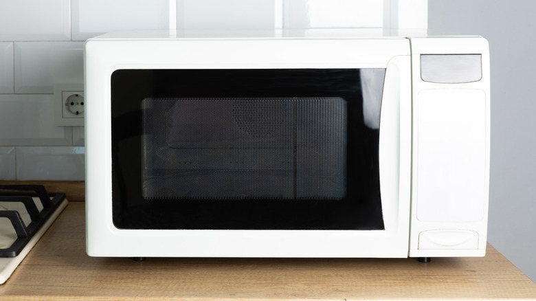 Microwave on kitchen counter