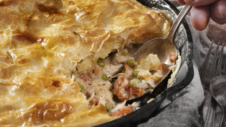 chicken pot pie in pan