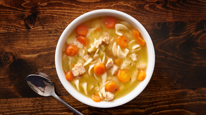 chicken noodle soup in bowl