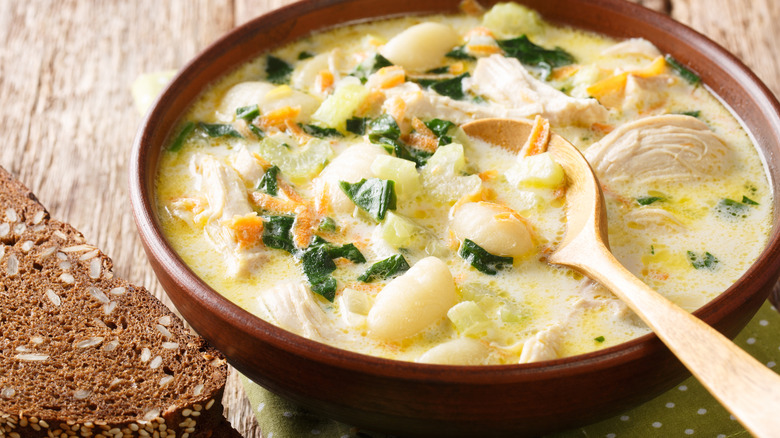 chicken and dumplings in bowl