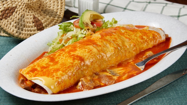 burrito with enchilada sauce