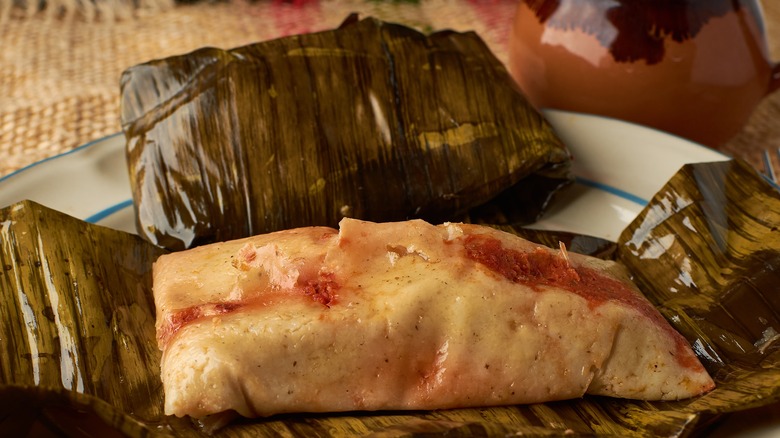 tamales with enchilada sauce