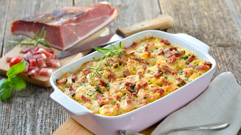 ham casserole in baking dish