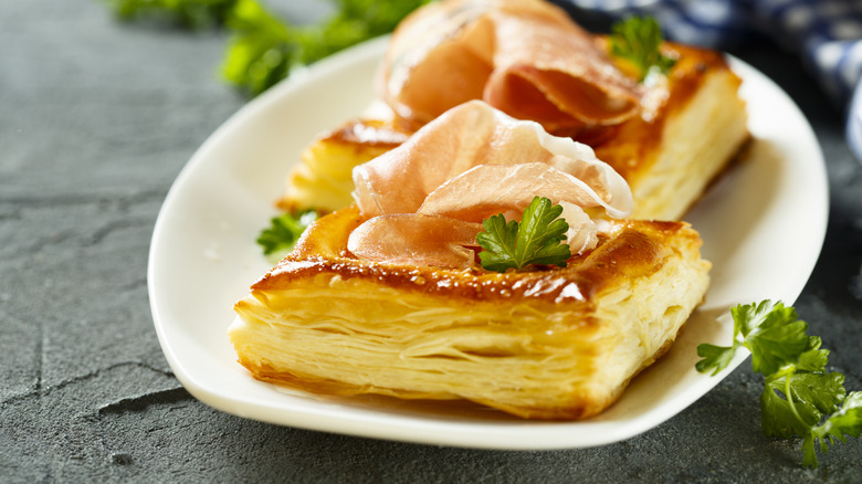 puff pastry topped with ham