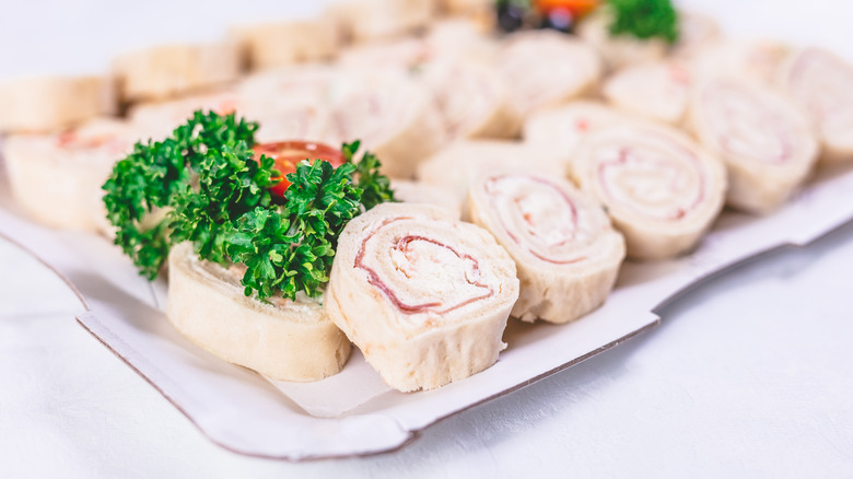 ham pinwheels on serving dish