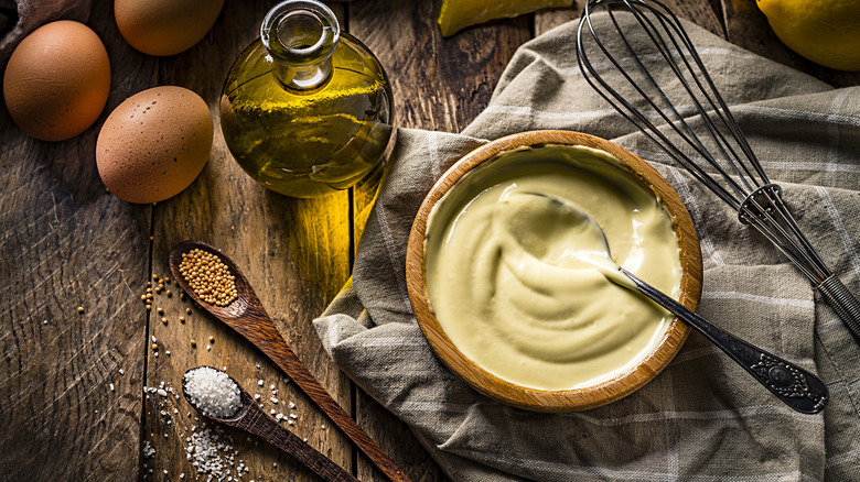 Homemade mayonnaise in a bowl