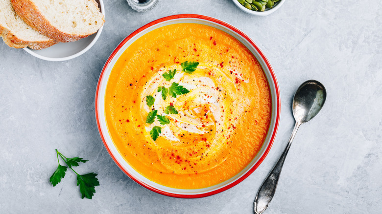 Carrot ginger soup in bowl