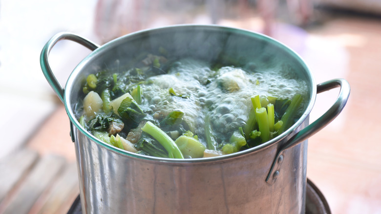 Kale stem vegetable broth