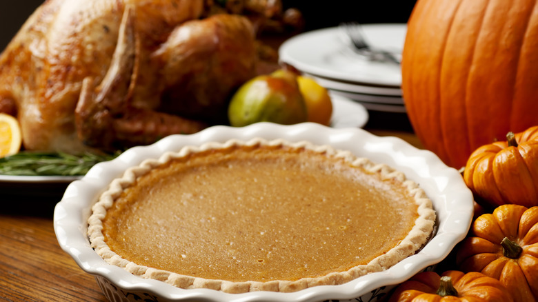 Pumpkin pie on table