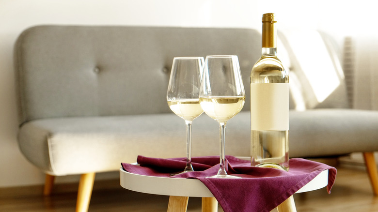 white wine bottle on table