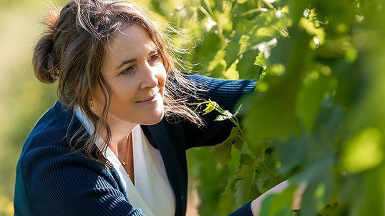 winemaker severine pinte pruning vines in a vineyard