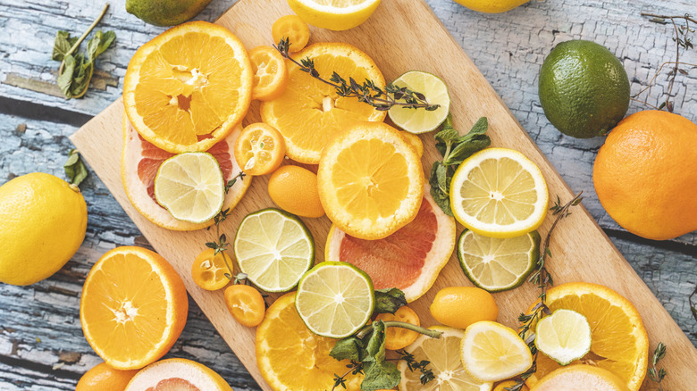 fresh citrus on cutting board