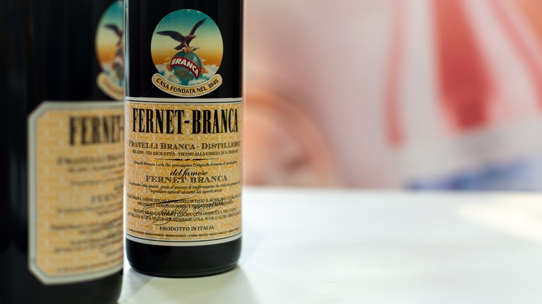 two bottles of Fernet Branca liqueur