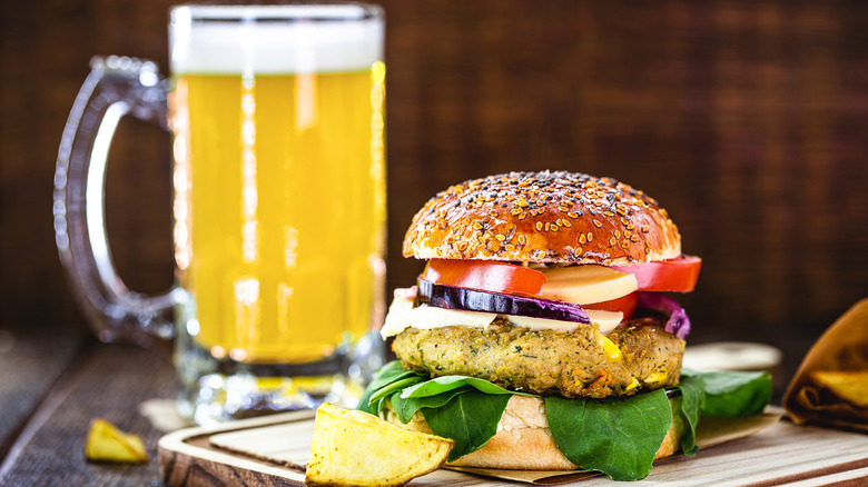 veggie burger with beer