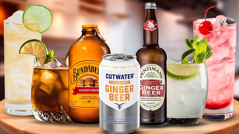 Ginger beer bottles and cocktails