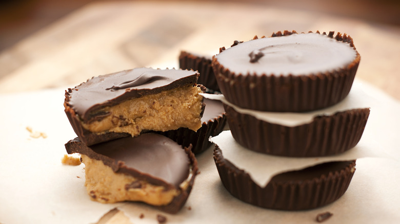 a pile of chocolate peanut butter cups