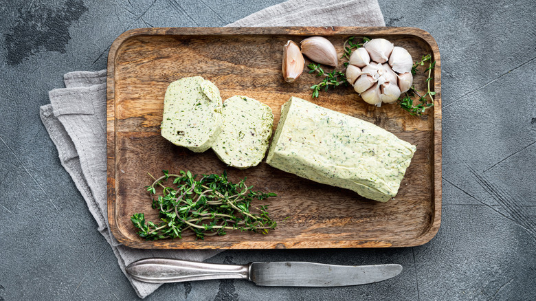 garlic herb butter on board