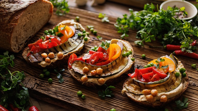 sourdough with hummus and veggies