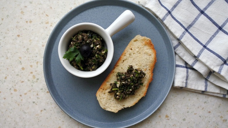 olive tapenade on bread