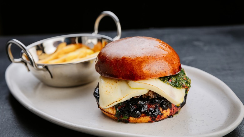 Chimichurri burger on plate