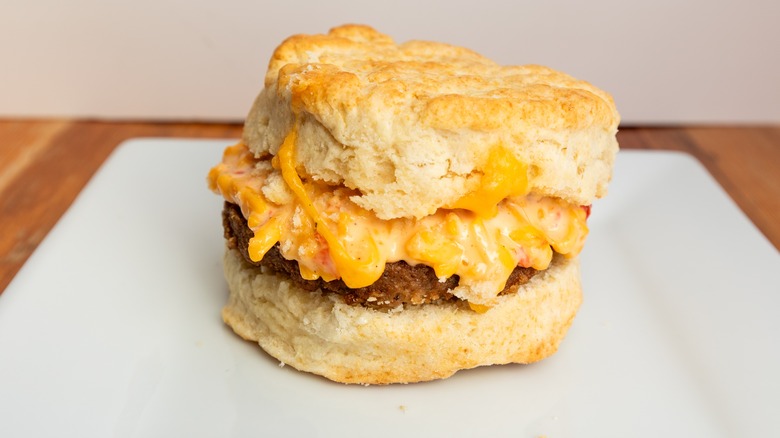 Pimento cheese on biscuit sandwich