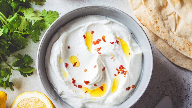 Whipped feta in bowl